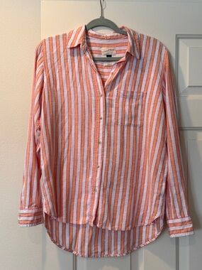 Universal Thread Coral and White Striped Button-Up Shirt